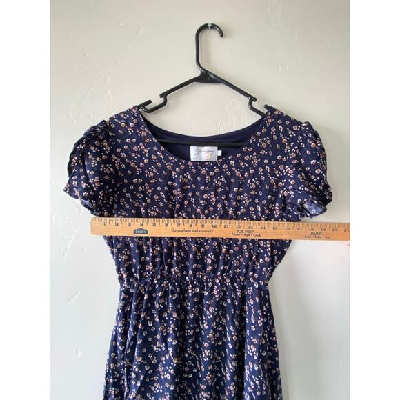 Navy Blue Floral Yellowberry Knee Length Flowy Modest Summer Dress- Size Small - Picture 7 of 7